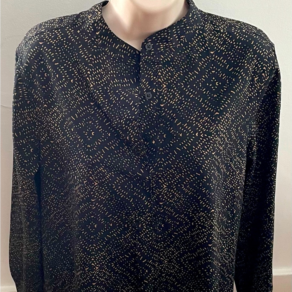 Lauren Ralph Lauren black marled high neck silky preppy blouse, size M office